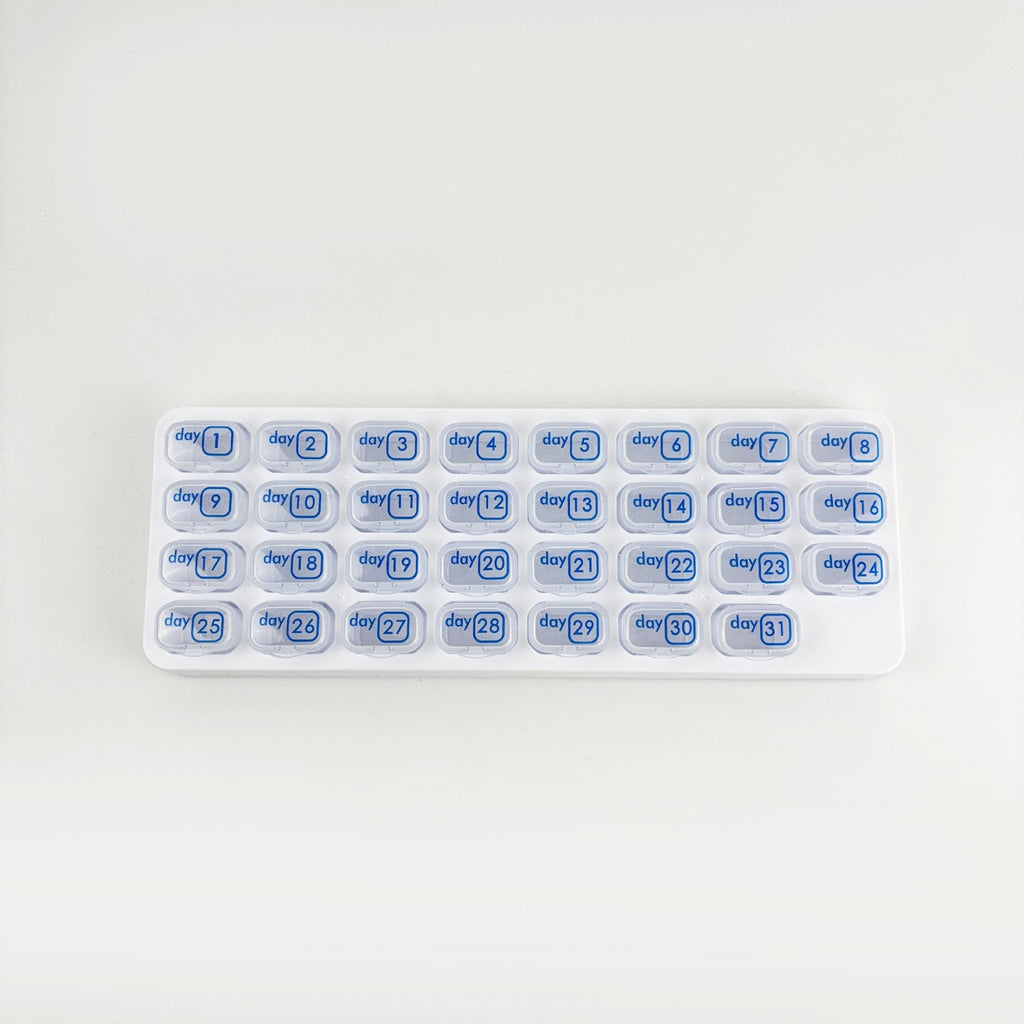 💊Monthly Pill Organizer with Lid - Arthritis-Friendly Easy-Open Lids 31 Removable Daily Pill Pods Date Reminder & Travel Case for Vitamins & Medications💋